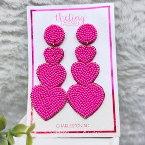The Tiny Tassel Pink Heart Beaded Earrings